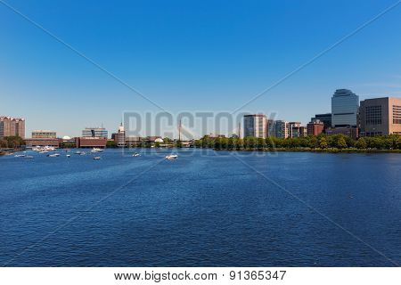 Boston from Longfellow Bridge in Massachusetts USA