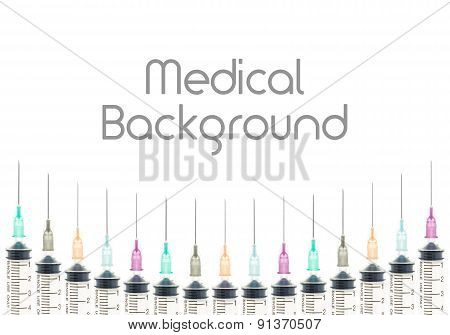 Five Color Medical Needle Background On Curve Line View