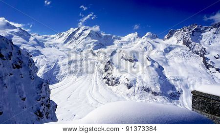 Snow Alps Mountains Landscape And Blue Sky