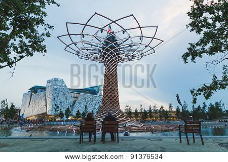 Tree Of Life In The Evening At Expo 2015 In Milan, Italy