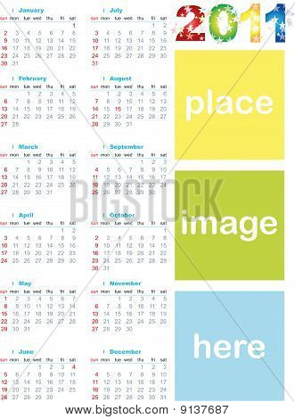 Stock Vector Illustration : calendrier grille 2011 année anglais