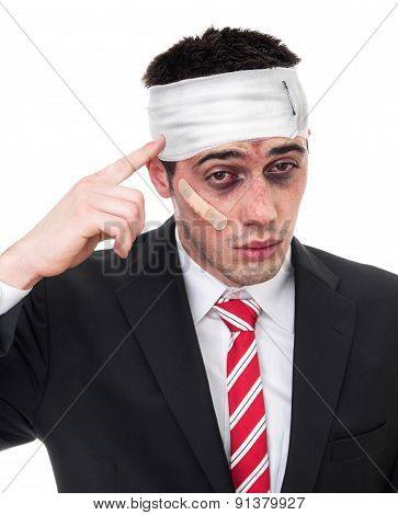Man With Bruised Eyes And Head, Funny Businessman