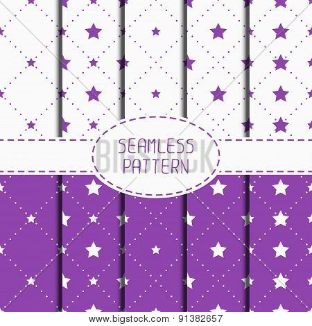 Set of purple hipster fashion geometric seamless pattern with diamond. Collection of wrapping paper.