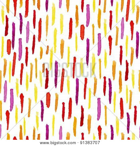 Seamless pattern watercolor. Ornament of vertical color watercolor dashes, lines, stripes. Vector.