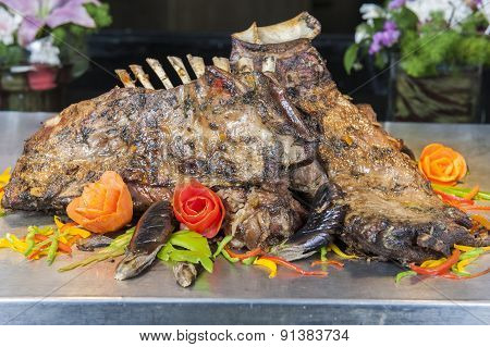 Lamb Chops At A Restaurant Buffet Carvery