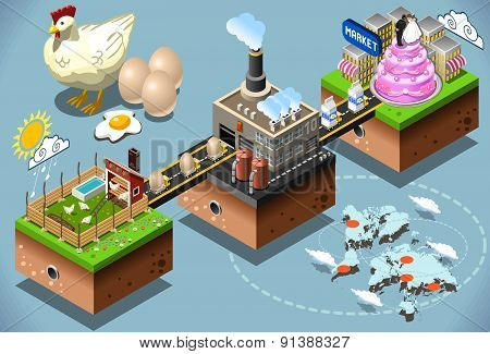 Isometric Infographic Egg Products Distribution Chain