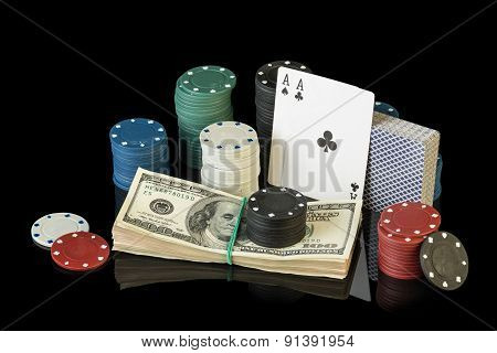 Poker chips and dollar bills
