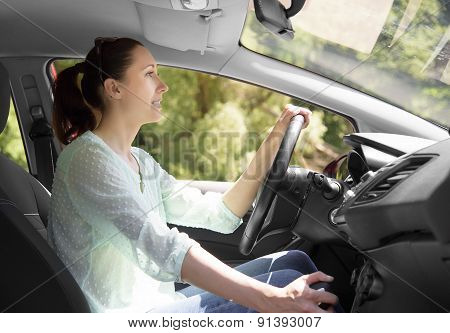 Woman Driving Her Car.