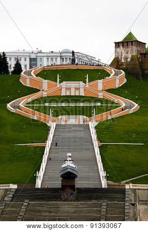 Chkalov Staircase, pyamyatnik to Valery Chkalov, monument steamship hero and tower of the Nizhny Nov