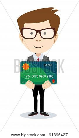 Man holding a bank card - vector illustration