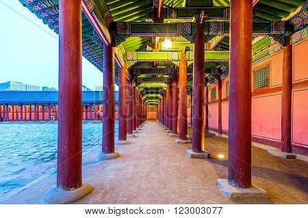 Gyeongbokgung Palace at night in seoul Korea.