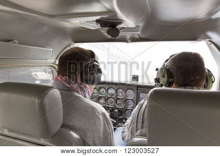 Editoria, Rouen - Boos Airport - France. March 19, 2016. Flying lesson in an aircraft Cessna 172 France