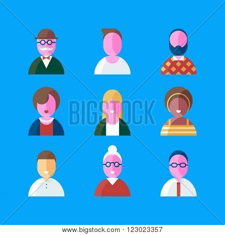 Colorful vector flat icon set and illustration different people character