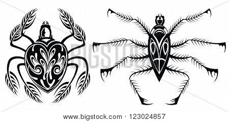 Set of black silhouette spider icon. Tattoo spiders
