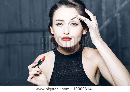 Young Retro Woman With Lipgloss