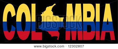 Colombia tekst med kort på colombiansk flag illustration