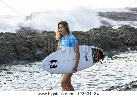 GOLD COAST, AUSTRALIA - MARCH 12 2016: Alessa Quizon (HAW) competing in the Roxy Pro at Snapper Rocks Coolangatta