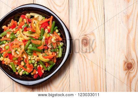Mexican Mix of Vegetables. Tomatoes, Beans, Celery Root, Green Beans, Peas, Corn. Dietary Food.