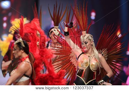 Sofia, Bulgaria - March 23, 2016: Models walk the runway at Sofia Fashion Week runway show. The fashion show is held for a second time in Bulgaria's capital.
