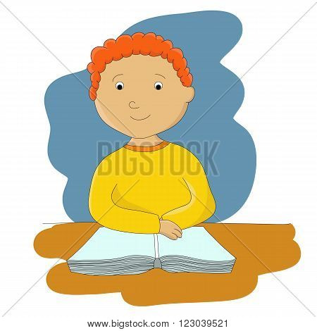 Vector illustration of little boy with his school book