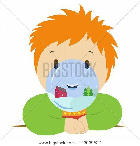 Vector illustration of little boy with crystal ball