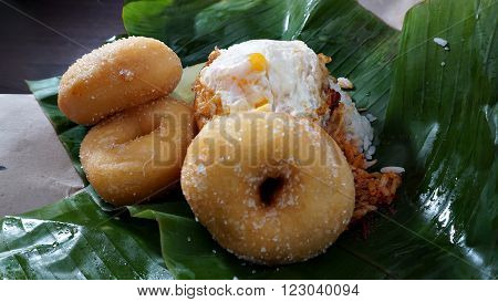 Nasi lemak and donuts traditional malaysian food