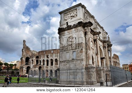 Arch Of Constantine Near The Colosseum In Rome, Italy