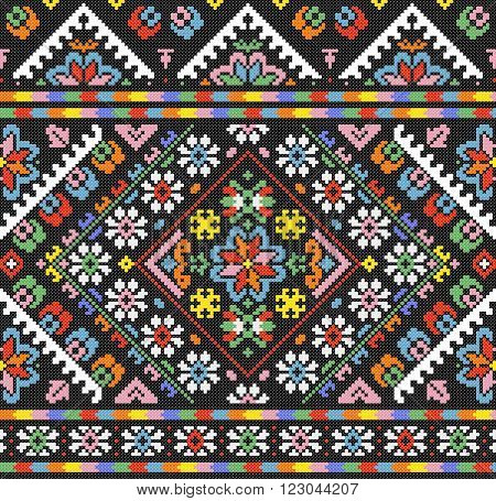embroidered good like old handmade cross-stitch ethnic Ukraine pattern. Ukrainian towel with ornament, rushnyk called, in vector