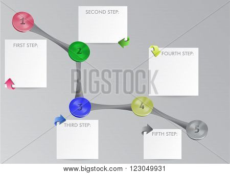 Design infographics template with blank notepads, arrows and buttons