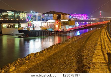 BUDAPEST HUNGARY - DECEMBER 11 2015: A38 is a concert boat on river Danube in Budapest