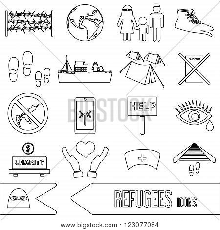 Various Simple Refugees Theme Outline Icons Set Eps10