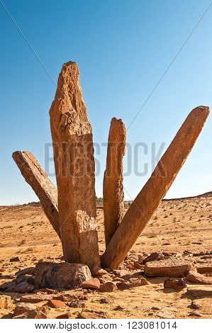Al Jouf, the Rajajil archaeological site with the prehistoric standing stone.