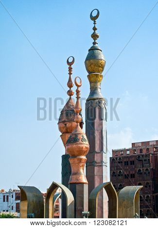 Jeddah, Saudi Arabia - November 20, 2008: A traditional style monument in the Al Balad District.