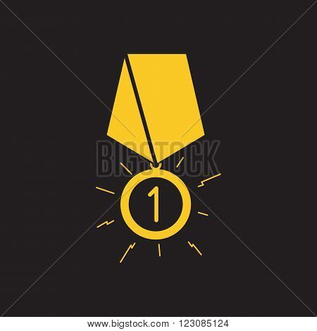 Gold medal. Gold medal on the black background. Isolated gold medal. Gold medal for first place.
