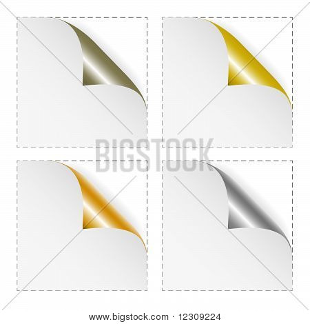 Altın ve gümüş köşeli beyaz boş etiketleri kümesini
