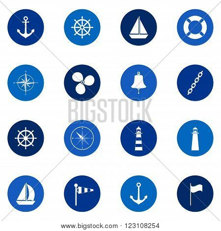 Set of sea icons on color background, vector illustration