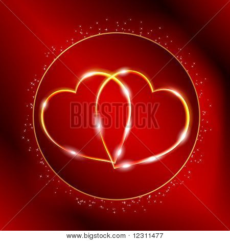 Kırmızı Sevgililer günü kartpostal iki altın Kalpler ile