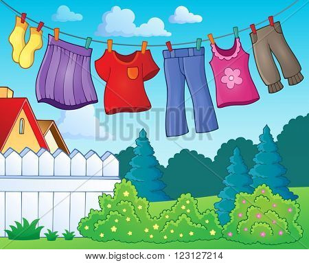Clothes on clothing line theme image 1 - eps10 vector illustration.
