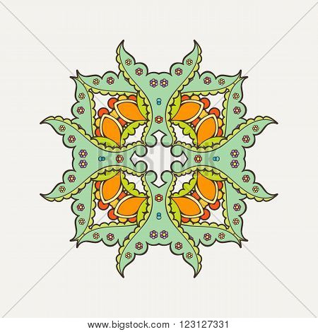 Vector mandala. Mehndi lace tattoo. Oriental weave with sharp corners. The circular pattern.