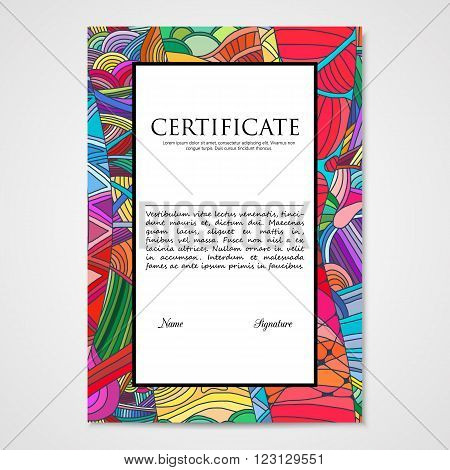 Graphic design template document with hand drawn doodle pattern. Vector illustration.