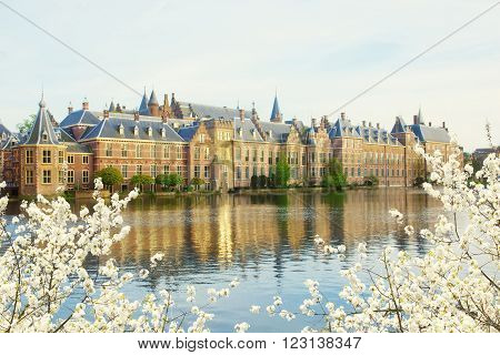 view of Binnenhof Dutch Parliament at spring day, The Hague, Netherlands