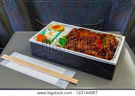Japanese Lunch Box (Bento) on a Japanese Bullet train