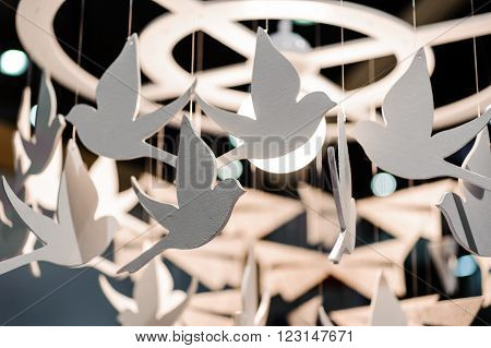lamp decorated with white birds hand made