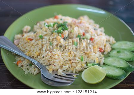Fried rice and egg  on soft focus