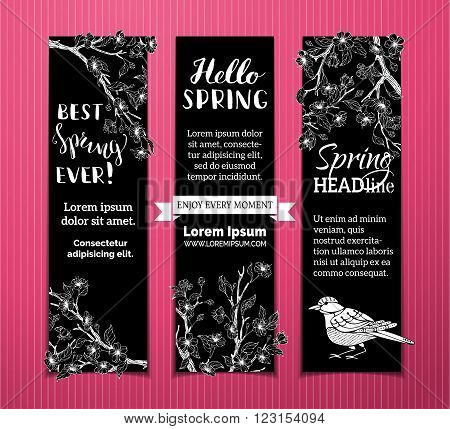 Vector Set Of Chalk Vertical Spring Banners.