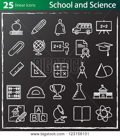 Vector thin line school education and science icons set for web design and infographics