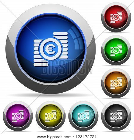 Set of round glossy euro coins buttons. Arranged layer structure.