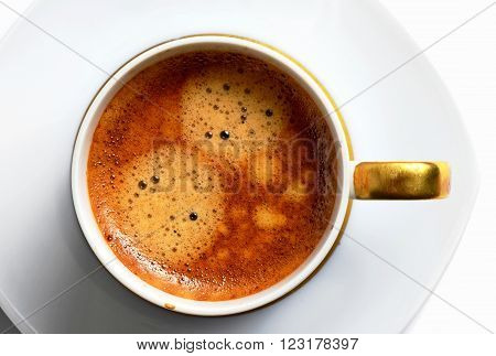 one cup of delicious hot coffee on white plate