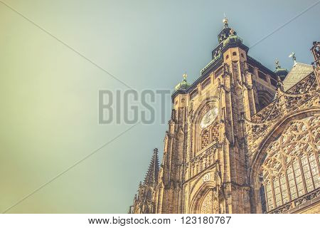 View Of The St.vitus Cathedral In Prague, Czech Republic. Vintage Effect