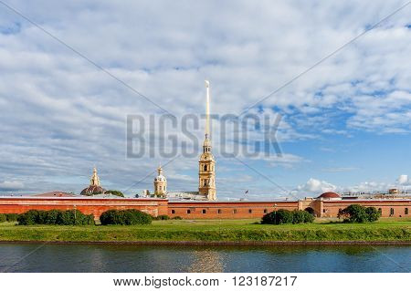 The Peter and Paul Cathedral in Saint-Petersburg Russia. The Peter and Paul fortress. The world's tallest (1225 m) Orthodox bell tower.